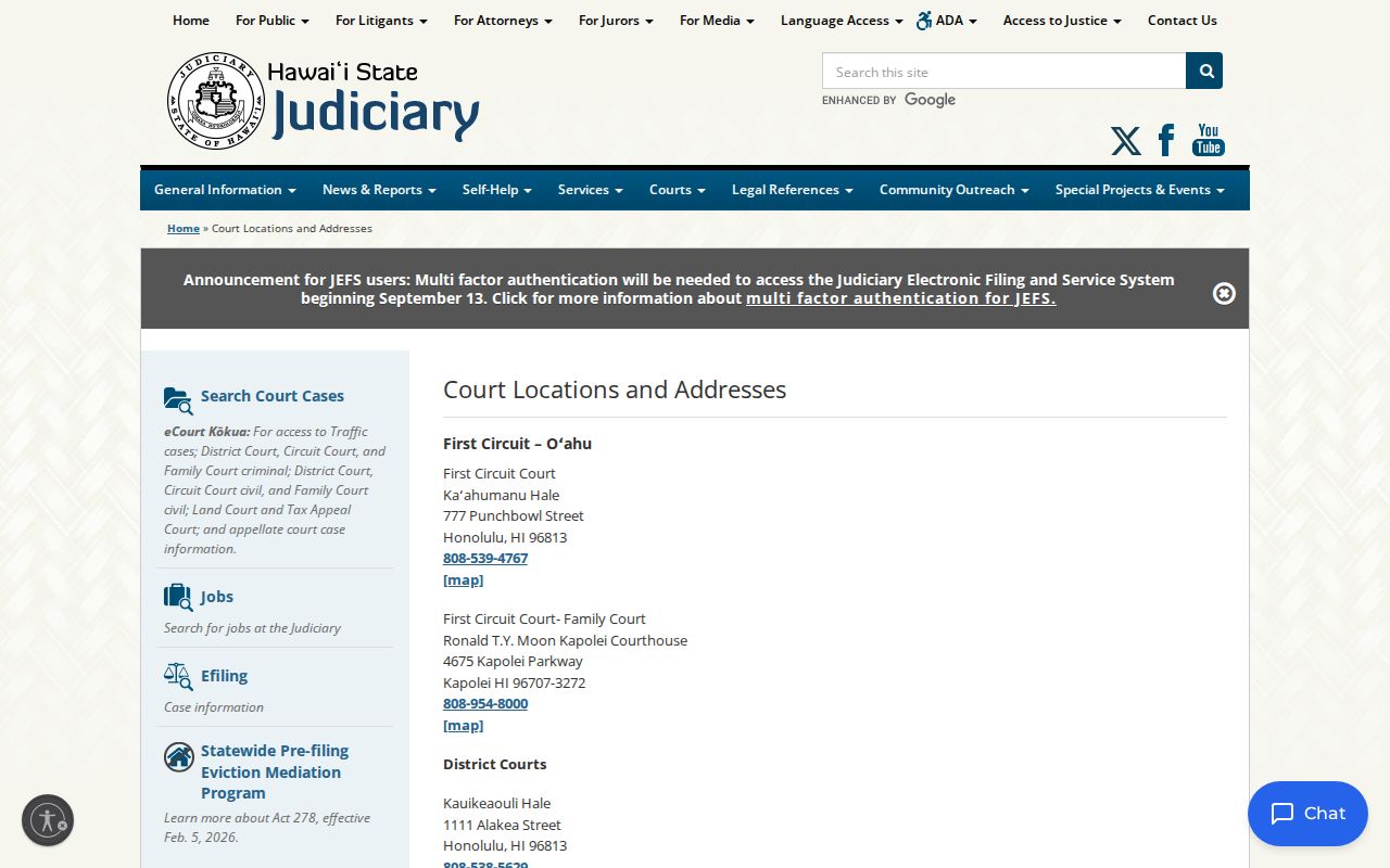 Kalawao County court dates location directory