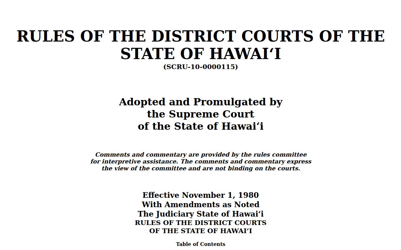 Kalawao County court dates District Court calendar rules