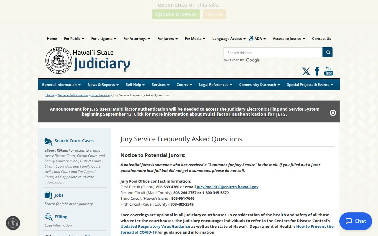 Kalawao County court dates and Second Circuit jury information