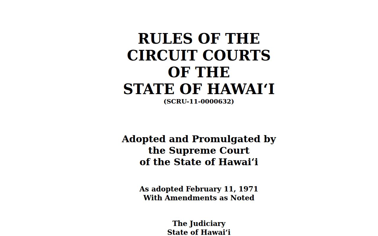 Kalawao County civil docket Circuit Court rules and fees