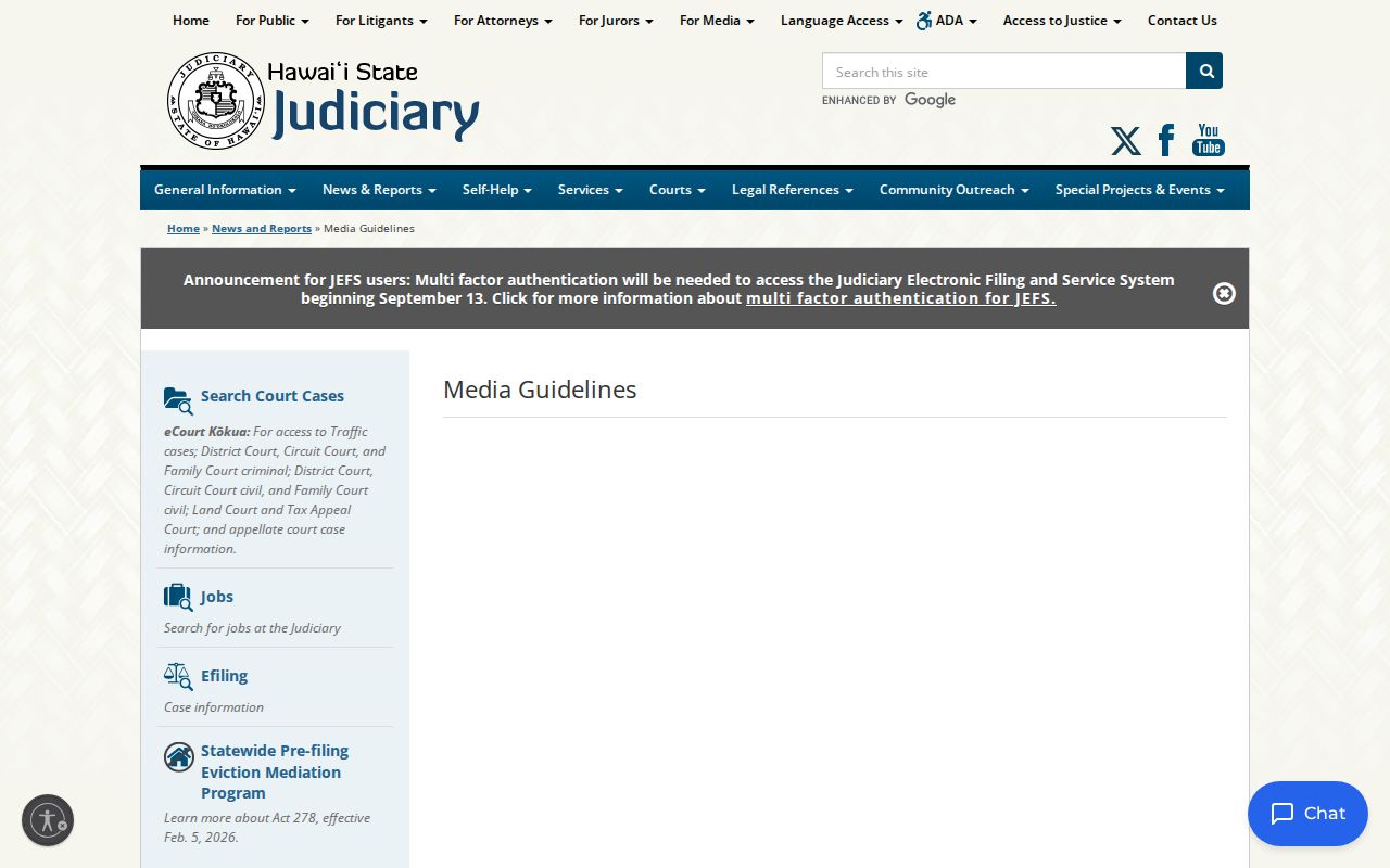 Kalawao County criminal court media rules