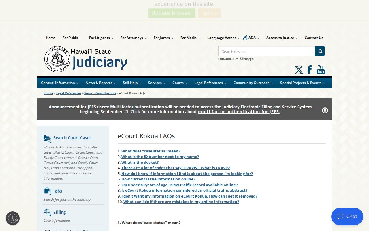 Kalawao County criminal docket status guidance