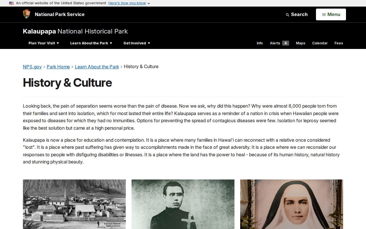Kalaupapa history and culture page