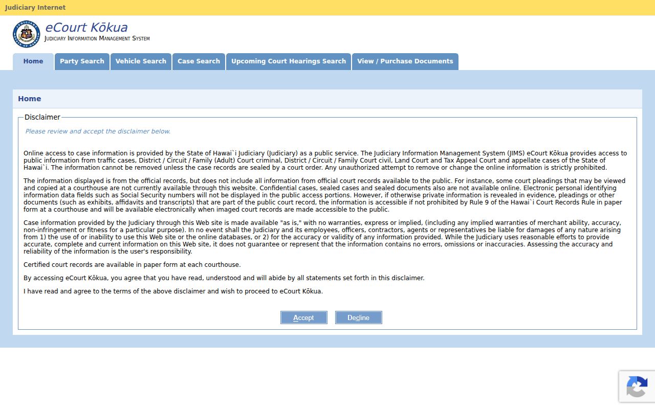 Kalawao County case lookup direct eCourt search